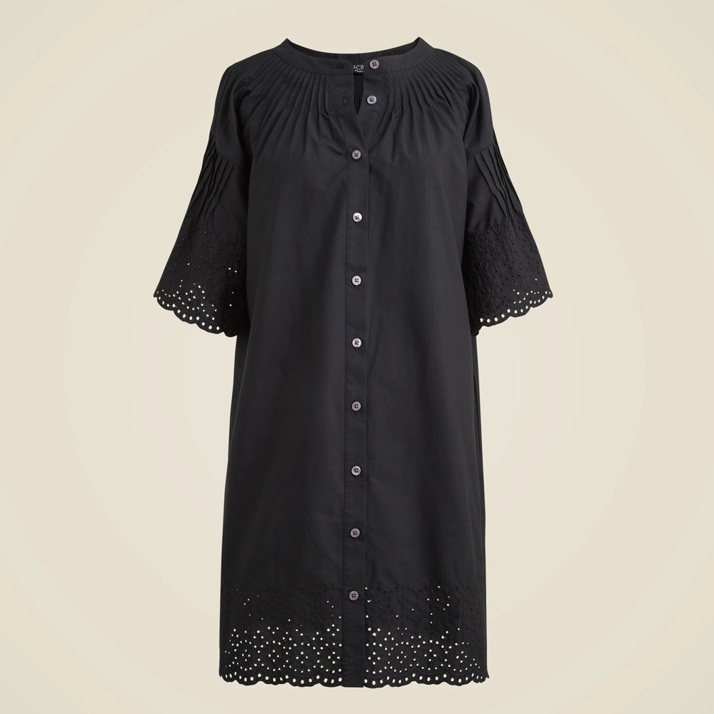 J Crew women XS short sleeve Jolie dress in eyelet cotton poplin button front